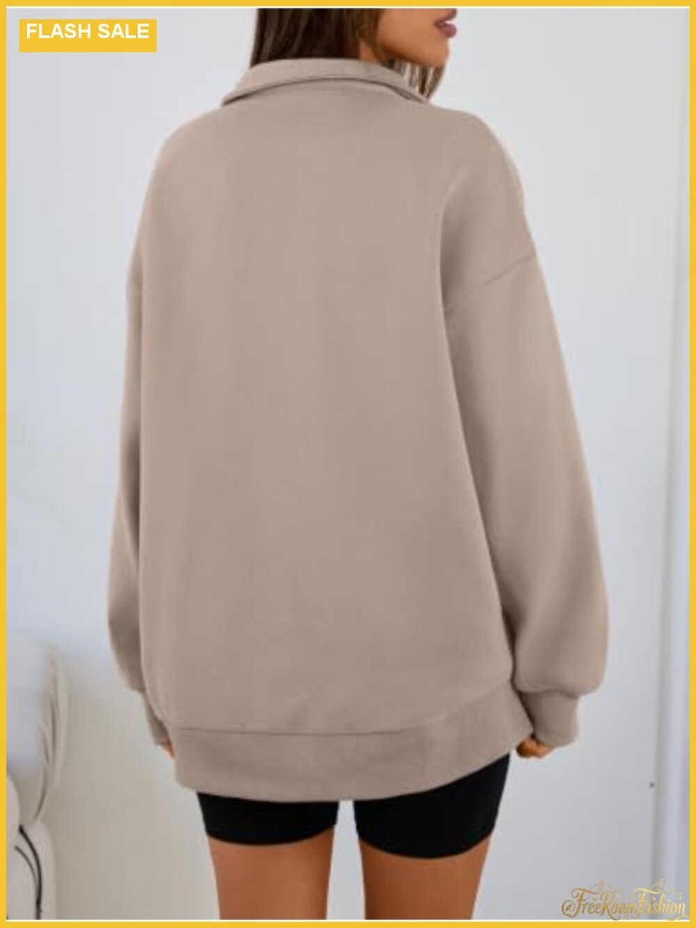 Oversized Half Zip Fleece Sweatshirt Cotton Blend Mock Neck Pullover - Picture 3 of 6